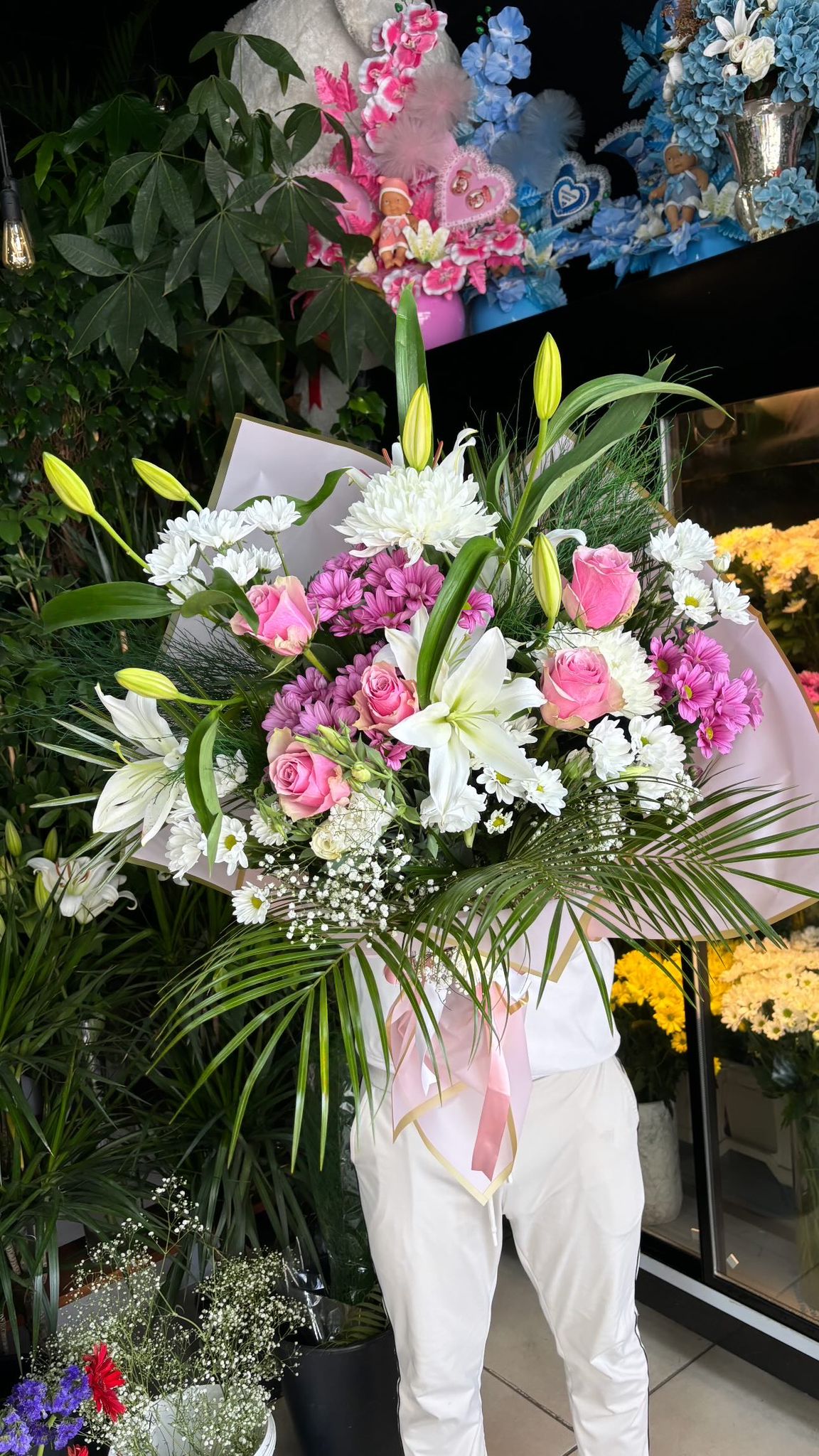 Beyaz Fuşya Demet Aranjmanlar 